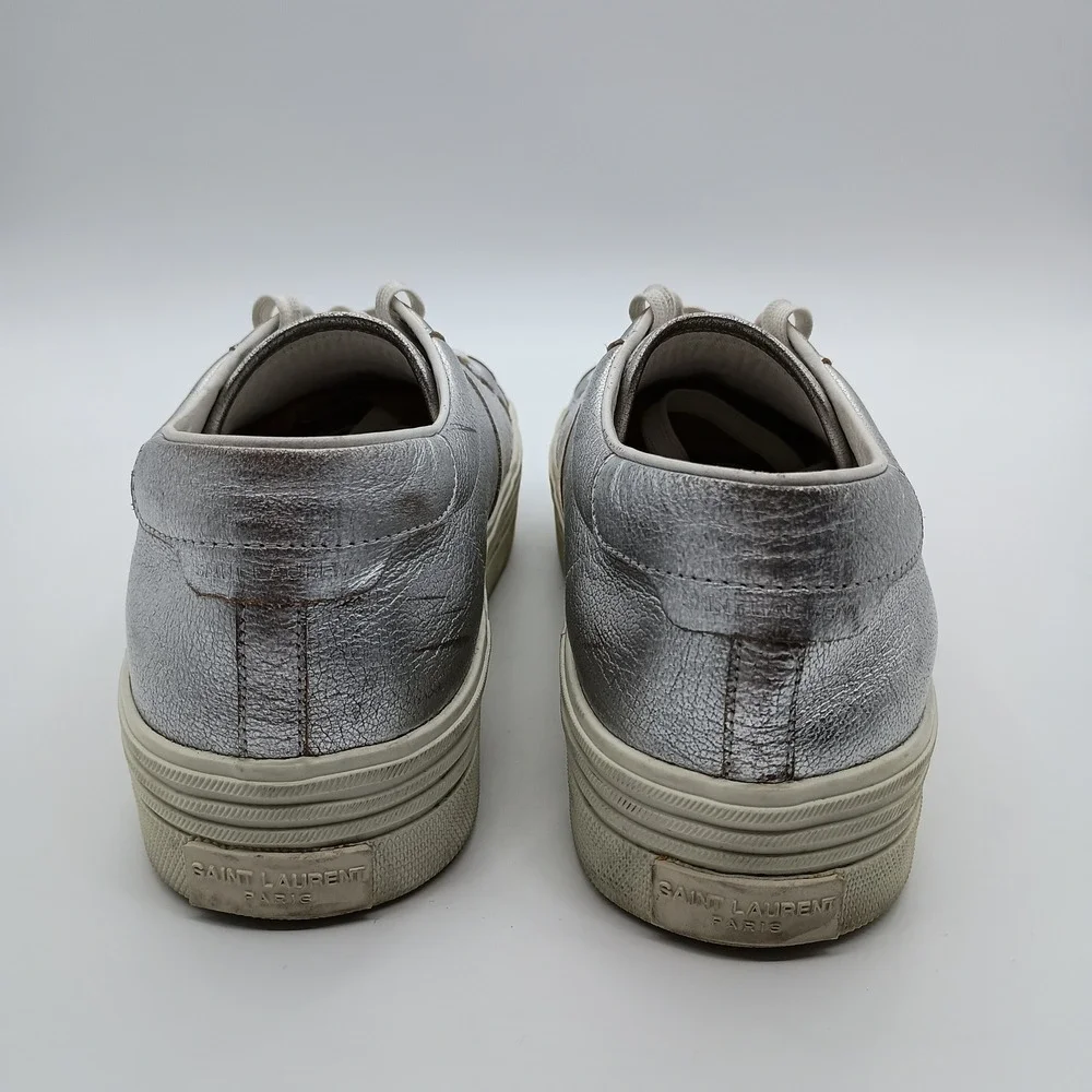 Saint Laurent Paris Silver Metallic Leather Low Top‎ Platform Sneakers EU 40